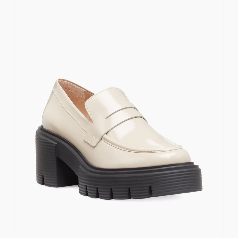 Stuart Weitzman Soho Loafers chic, comfortable heels Patent Leather Glaze Color.